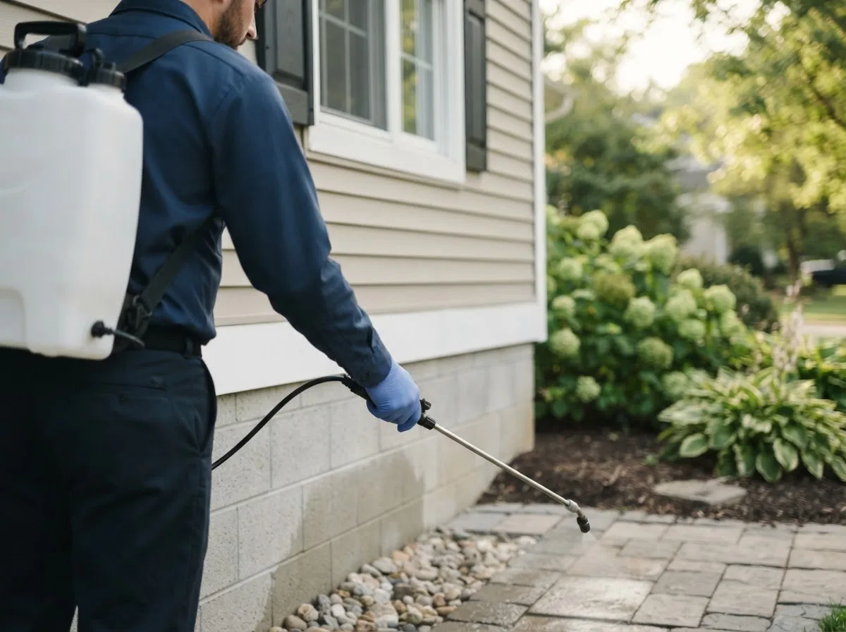 Pest control technician inspecting a home in Verona, NY